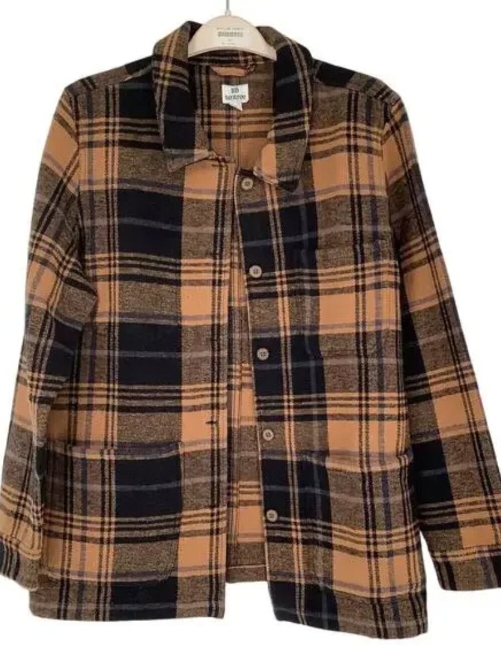 Tentree Black and Tan Plaid Button-Up Jacket
